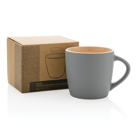 Keramiktasse innen coloriert, 300ml braun, grau bedrucken, Art.-Nr. P434.009
