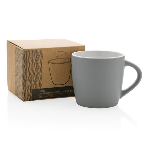 Keramiktasse innen coloriert, 300ml grau, weiß bedrucken, Art.-Nr. P434.002