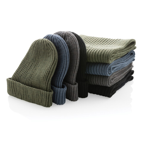 Impact AWARE™ Polylana® doppelt gestrickte Mütze grün bedrucken, Art.-Nr. P453.397