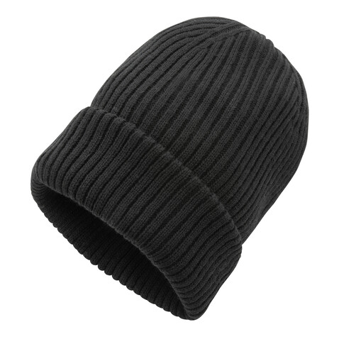 Impact AWARE™ Polylana® doppelt gestrickte Mütze schwarz bedrucken, Art.-Nr. P453.391