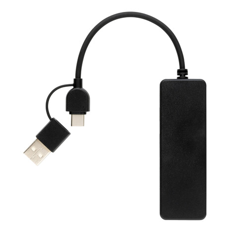 RCS recycelter USB-Hub mit Dual-Input schwarz bedrucken, Art.-Nr. P308.261