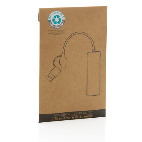 RCS recycelter USB-Hub mit Dual-Input schwarz bedrucken, Art.-Nr. P308.261