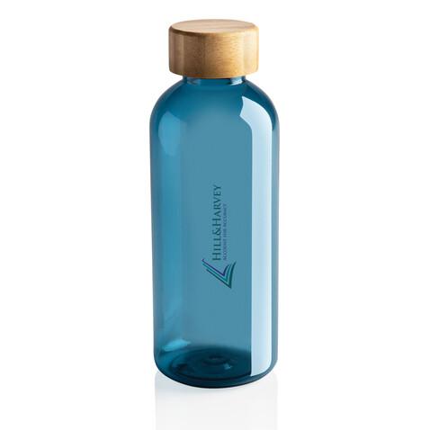 GRS rPET Flasche mit Bambus-Deckel blau bedrucken, Art.-Nr. P433.095