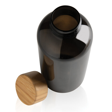 RCS rPET Flasche mit Bambus-Deckel schwarz bedrucken, Art.-Nr. P433.091