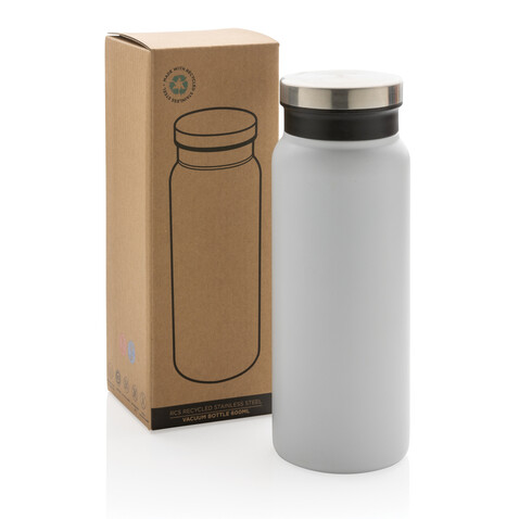 RCS recycelte Stainless Steel Vakuumflasche 600ml weiß bedrucken, Art.-Nr. P433.023