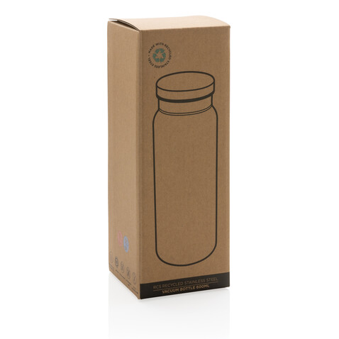RCS recycelte Stainless Steel Vakuumflasche 600ml grau bedrucken, Art.-Nr. P433.022