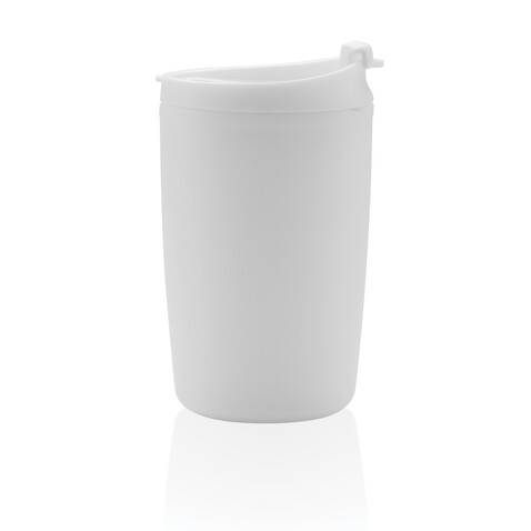 GRS recycelter PP-Becher mit Flip-Deckel weiß bedrucken, Art.-Nr. P433.083