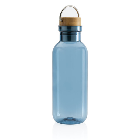 RCS rPET Flasche with Bambusdeckel und Griff blau bedrucken, Art.-Nr. P433.265