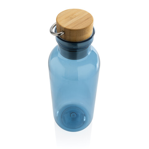 RCS rPET Flasche with Bambusdeckel und Griff blau bedrucken, Art.-Nr. P433.265