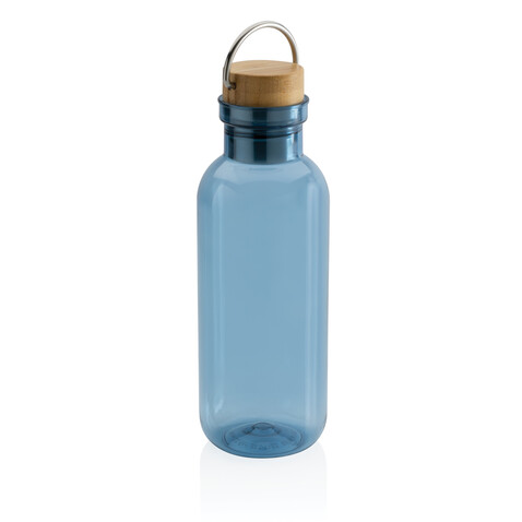 RCS rPET Flasche with Bambusdeckel und Griff blau bedrucken, Art.-Nr. P433.265