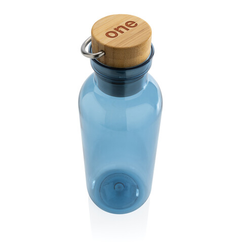 RCS rPET Flasche with Bambusdeckel und Griff blau bedrucken, Art.-Nr. P433.265