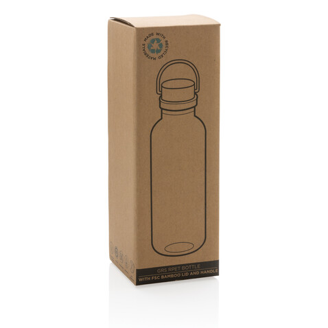 RCS rPET Flasche with Bambusdeckel und Griff blau bedrucken, Art.-Nr. P433.265