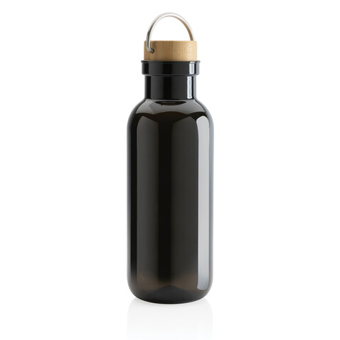 RCS rPET Flasche with Bambusdeckel und Griff schwarz bedrucken, Art.-Nr. P433.261