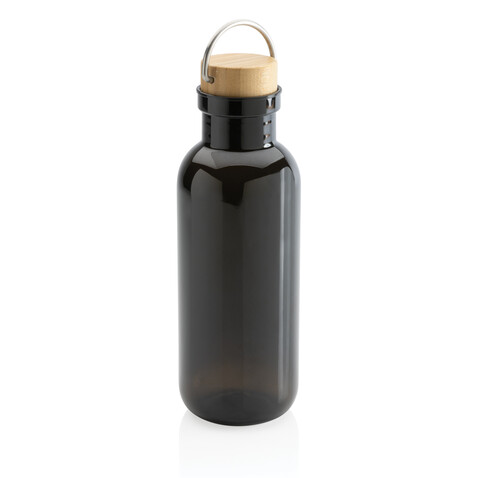 RCS rPET Flasche with Bambusdeckel und Griff schwarz bedrucken, Art.-Nr. P433.261
