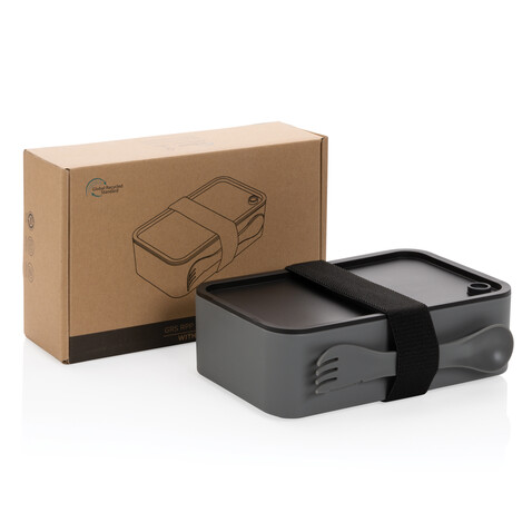 GRS RPP Lunchbox mit Göffel grau bedrucken, Art.-Nr. P269.052