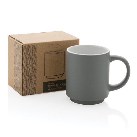 Stapelbare Keramiktasse, 180ml grau bedrucken, Art.-Nr. P434.072