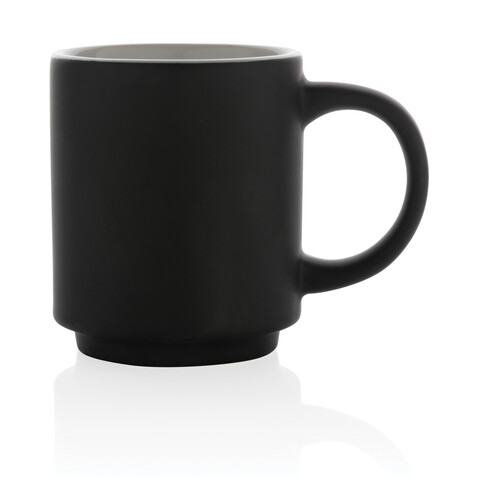 Stapelbare Keramiktasse, 180ml schwarz bedrucken, Art.-Nr. P434.071