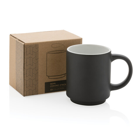 Stapelbare Keramiktasse, 180ml schwarz bedrucken, Art.-Nr. P434.071