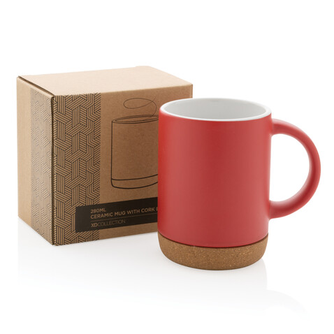 Keramikbecher mit Korkboden, 280ml rot bedrucken, Art.-Nr. P434.084