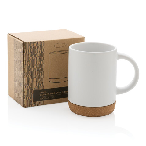 Keramikbecher mit Korkboden, 280ml weiß bedrucken, Art.-Nr. P434.083
