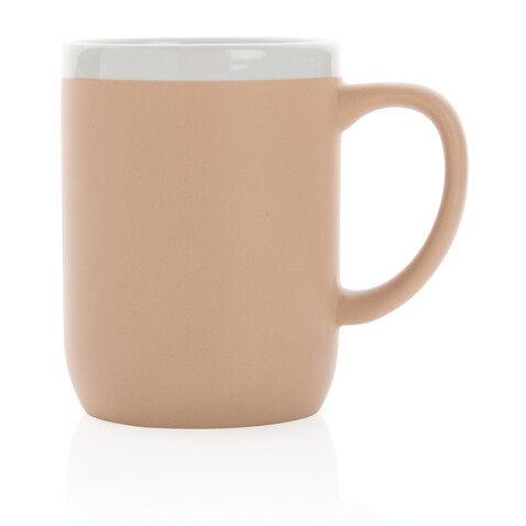 Keramiktasse mit weißem Rand, 300ml braun, weiß bedrucken, Art.-Nr. P434.099