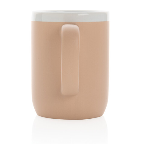Keramiktasse mit weißem Rand, 300ml braun, weiß bedrucken, Art.-Nr. P434.099