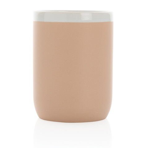Keramiktasse mit weißem Rand, 300ml braun, weiß bedrucken, Art.-Nr. P434.099
