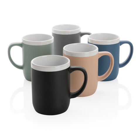 Keramiktasse mit weißem Rand, 300ml braun, weiß bedrucken, Art.-Nr. P434.099