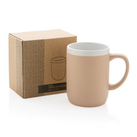 Keramiktasse mit weißem Rand, 300ml braun, weiß bedrucken, Art.-Nr. P434.099