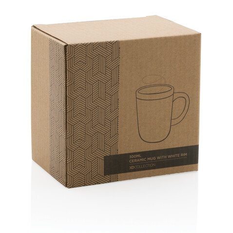 Keramiktasse mit weißem Rand, 300ml braun, weiß bedrucken, Art.-Nr. P434.099