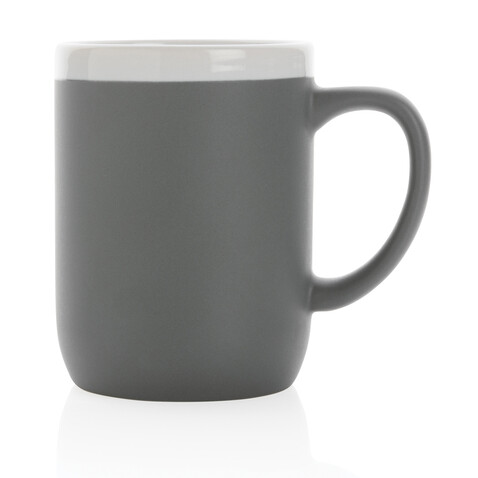 Keramiktasse mit weißem Rand, 300ml grau, weiß bedrucken, Art.-Nr. P434.092