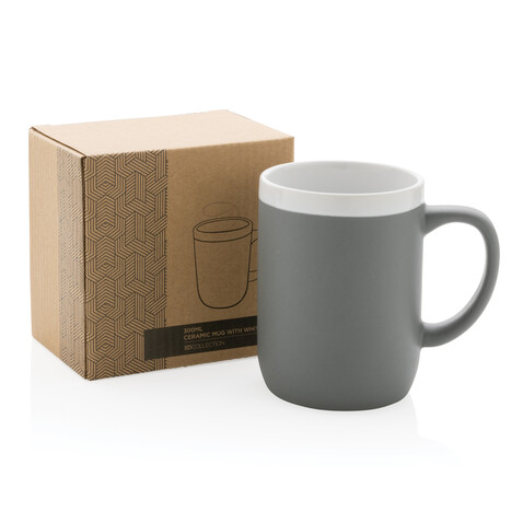 Keramiktasse mit weißem Rand, 300ml grau, weiß bedrucken, Art.-Nr. P434.092