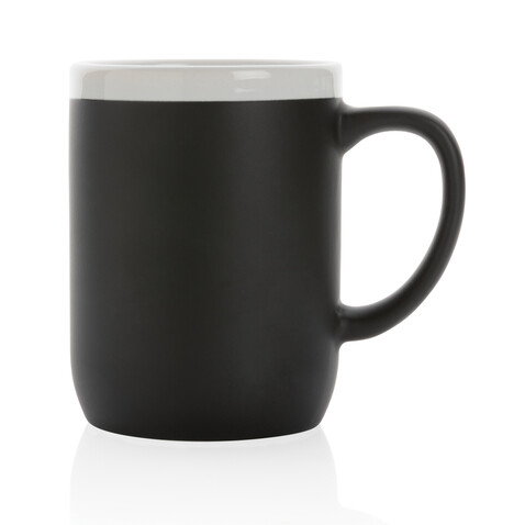 Keramiktasse mit weißem Rand, 300ml schwarz, weiß bedrucken, Art.-Nr. P434.091