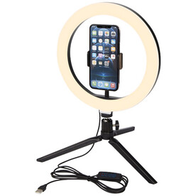 Studio Ringleuchte für Selfies und Vlogging mit Telefonhalterung und Stativ, schwarz bedrucken, Art.-Nr. 12424890 Studio Ringleuchte für Selfies und Vlogging mit Telefonhalterung und Stativ, schwarz bedrucken, Art.-Nr. 12424890