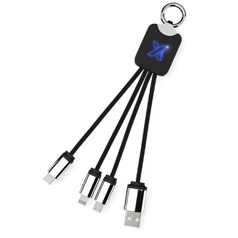 SCX.design C15 Quatro Ladekabel mit Leuchtlogo, blau, schwarz bedrucken, Art.-Nr. 2PX00152