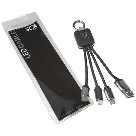 SCX.design C15 Quatro Ladekabel mit Leuchtlogo, blau, schwarz bedrucken, Art.-Nr. 2PX00152