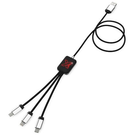 SCX.design C17 Easy to Use Ladekabel mit Leuchtlogo, rot, schwarz bedrucken, Art.-Nr. 2PX00321