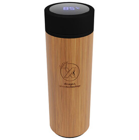 SCX.design D11 500 ml Smart Flasche aus Bambus mit Leuchtlogo, holz bedrucken, Art.-Nr. 2PX05671