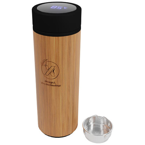 SCX.design D11 500 ml Smart Flasche aus Bambus mit Leuchtlogo, holz bedrucken, Art.-Nr. 2PX05671