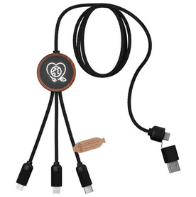 SCX.design C37 40W 5-in-1 rPET Ladekabel in rundem Bambusgehäuse mit Leuchtlogo, holz bedrucken, Art.-Nr. 2PX07171