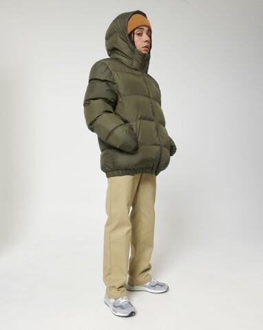 Puffer - Die Oversized Unisex-Steppjacke - British Khaki - L bedrucken, Art.-Nr. STJU840C0081L