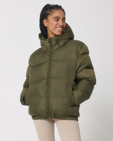 Puffer - Die Oversized Unisex-Steppjacke - British Khaki - L bedrucken, Art.-Nr. STJU840C0081L