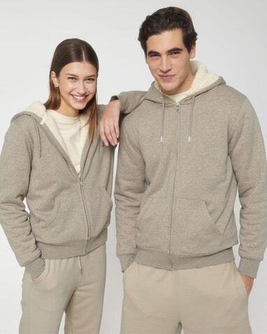 Hygger Sherpa - Der Unisex-Zip-Hoodie mit Sherpa-Futter - Heather Sand - L bedrucken, Art.-Nr. STSU956C5921L