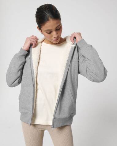 Hygger Sherpa - Der Unisex-Zip-Hoodie mit Sherpa-Futter - Heather Grey - XS bedrucken, Art.-Nr. STSU956C250XS