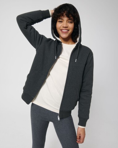Hygger Sherpa - Der Unisex-Zip-Hoodie mit Sherpa-Futter - Dark Heather Grey - XXL bedrucken, Art.-Nr. STSU956C6512X