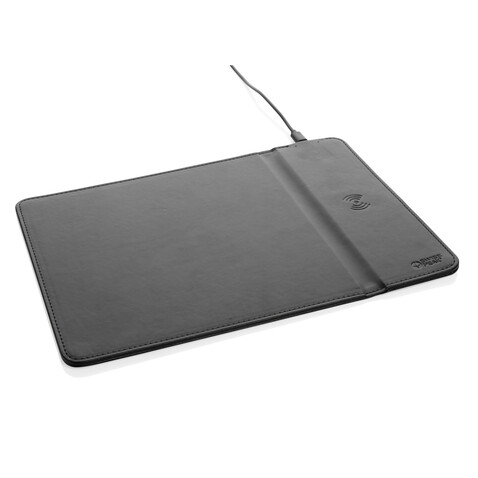 Swiss Peak RCS recyceltes 10W Wireless-Charging PU Mauspad schwarz bedrucken, Art.-Nr. P300.241