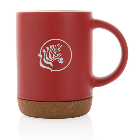 Keramikbecher mit Korkboden, 280ml rot bedrucken, Art.-Nr. P434.084