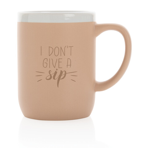 Keramiktasse mit weißem Rand, 300ml braun, weiß bedrucken, Art.-Nr. P434.099
