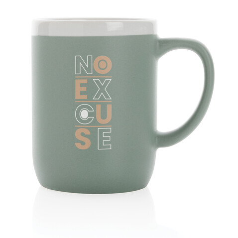 Keramiktasse mit weißem Rand, 300ml grün, weiß bedrucken, Art.-Nr. P434.097