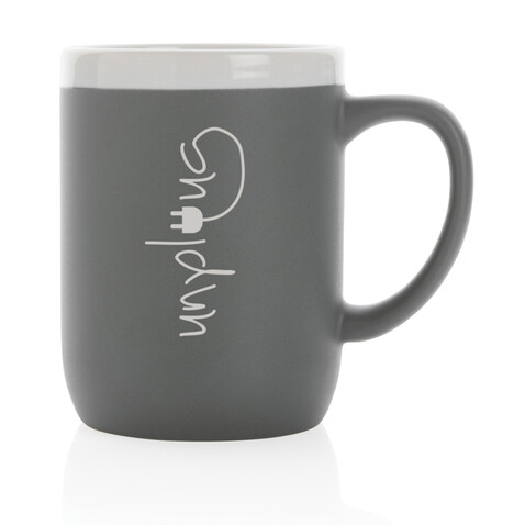 Keramiktasse mit weißem Rand, 300ml grau, weiß bedrucken, Art.-Nr. P434.092